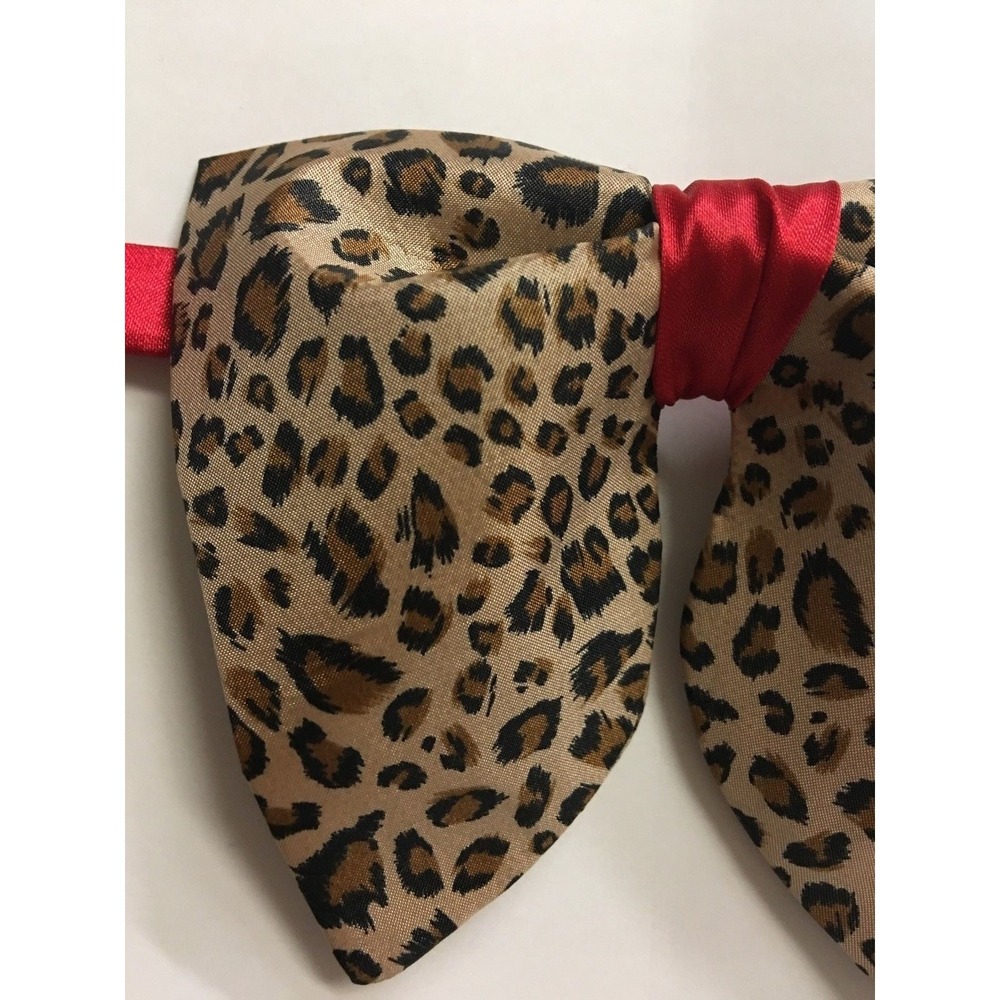 Oversized Black/Brown/Red Leopard Bow tie Vintage style 70s Wedding Prom Gift - Picture 2 of 3